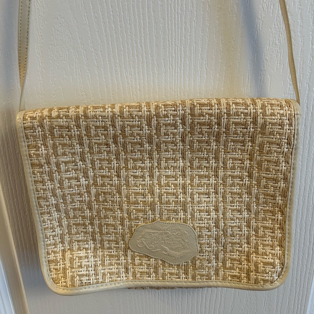 Carlos Falchi Beige Woven Crossbody Bag